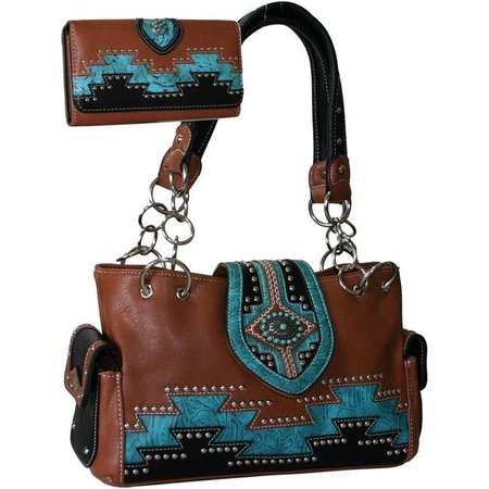 GOLD RUSH Gold Rush BT927WB927SET-BRN Turquoise Jewel Concealed Carry Purse Wallet Set - Brown BT927WB927SET-BRN